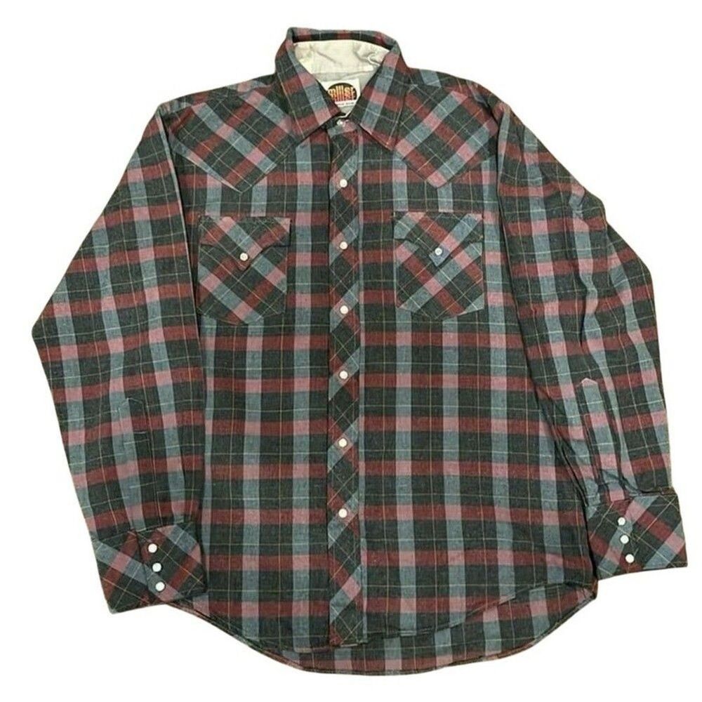 VTG Miller Western Wear Men’s 17‑35 (XL) Plaid Cowboy Pearl Snap Shirt